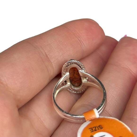 Genuine Amber Ring Size 5.5 Solid Sterling Silver 925 Dainty Oval Natural - Picture 4 of 5